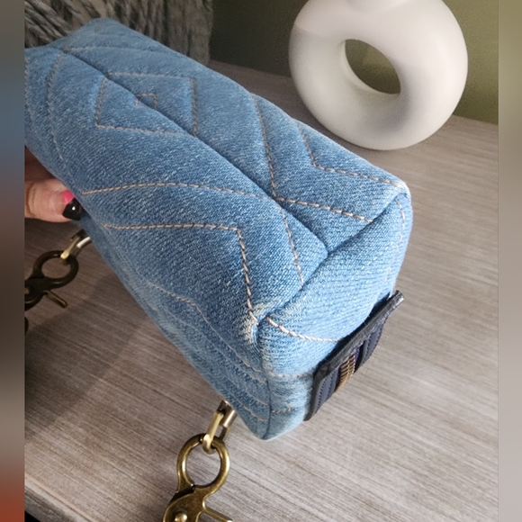 Gucci Marmont Denim Pouch Crossbody Bag Pearl GG Logo - Picture 7 of 13